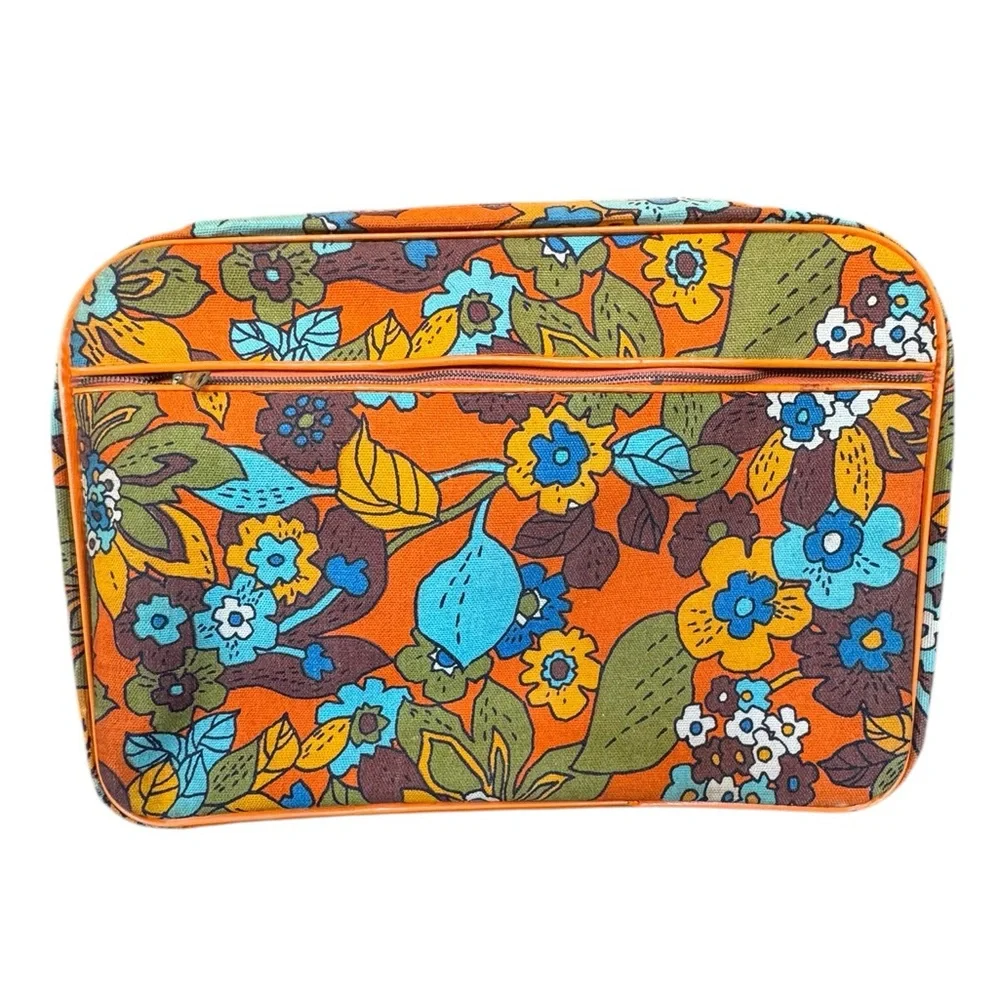 Vintage Floral Orange Travel Suitcase Bag